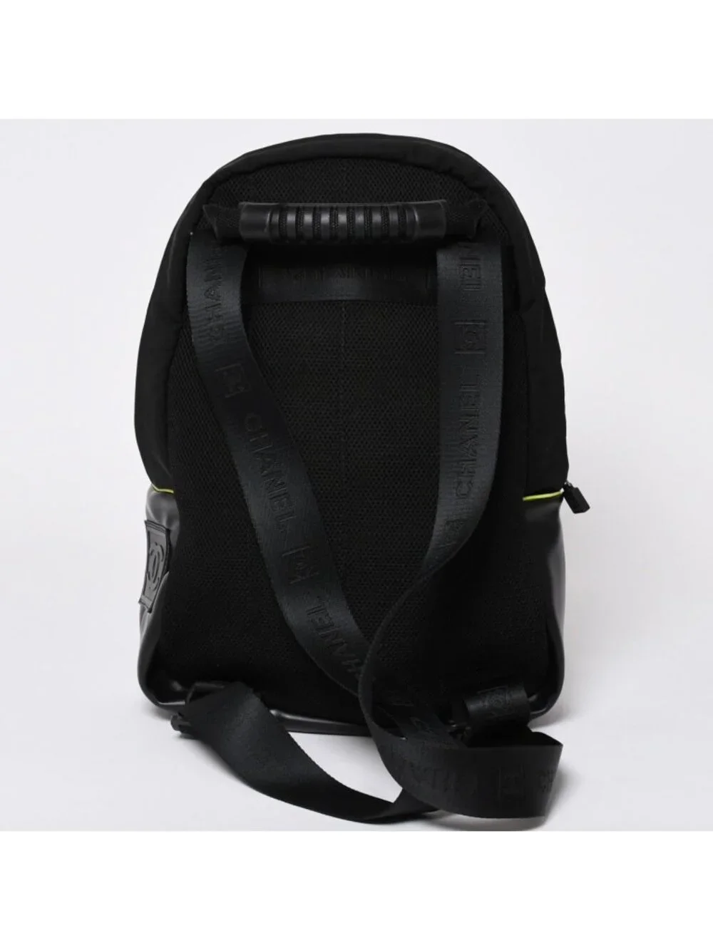 Chanel Sports Line Backpack Black Lime Green Nylon Leather